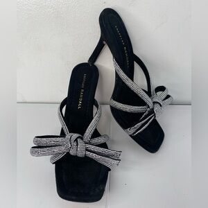 Loeffler Randall Margi Designer Crystal Embellished Black & Silver Sandal Heels